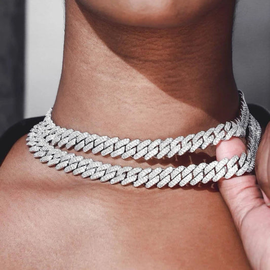 Silver Rhinestone Cuban Link Necklace